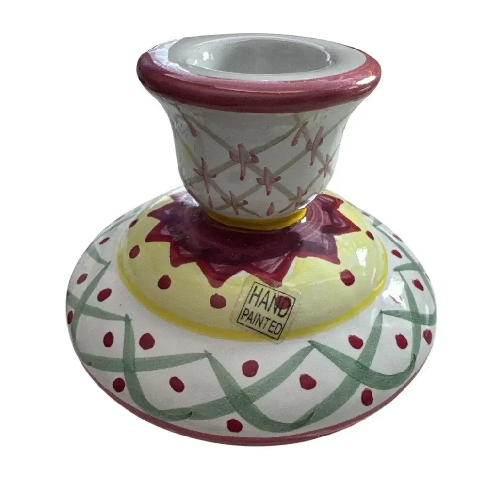 Vintage Set of 2 Boho Colorful Ceramic Candleholders￼